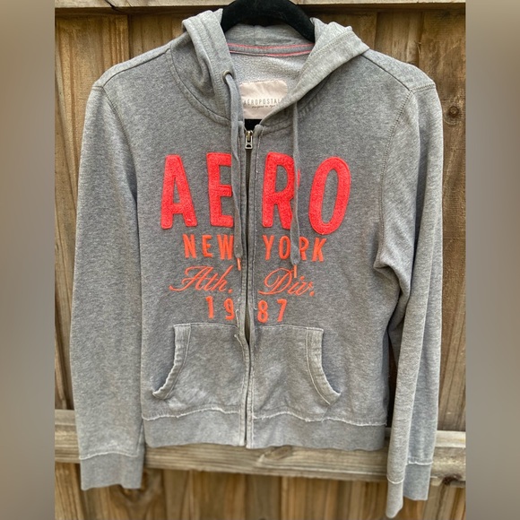 Aeropostale Tops - Y2k Aeropostale Grey & Pink Distressed Embroidered Zip Up Hoodie LG